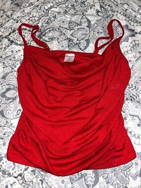 Red Sparkle Cowl Neck Tank Top by